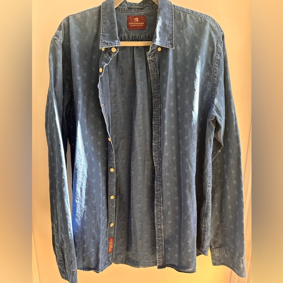 Scotch & Soda chambray jean button up shirt polka dot detail size XL - Picture 1 of 11